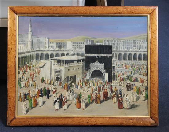 Early 20th century European School Gathering of Muslims at the Kaaba in Mecca, Saudi Arabia 18 x 23.5in.